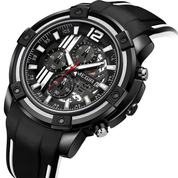 

Megir Top Brand Mens Sport Silicone Band Big Dial Military Quartz Chronograph Watch Men Clock Relogio Masculino Reloj Hombre