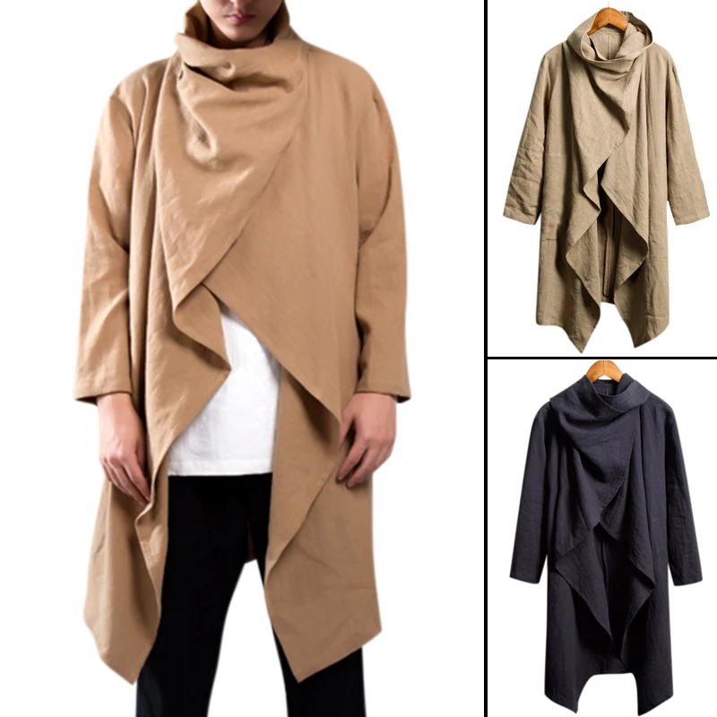 Streetwear Hoody Cardigan Men Long Outwear Shirts Long Sleeve Irregular Male Cloak Casual Trench Mantle Coat Outfits Trench Big -