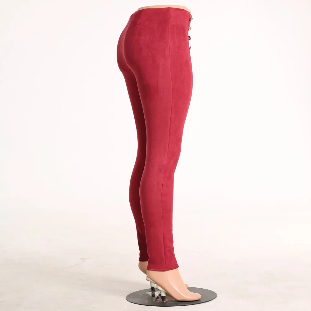 Осенне-зимние женские брюки из искусственной замши облегающие Капри стрейч повседневные высокая посадка на пуговице Леггинсы Карандаш облегающие брюки