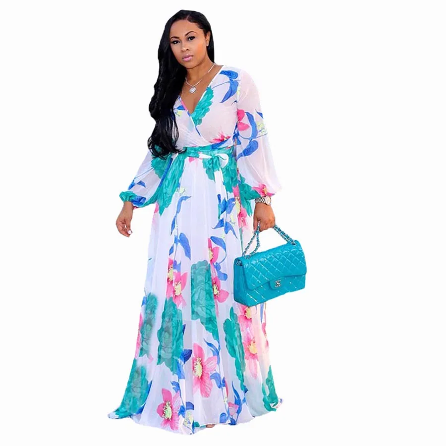 5XL стиль африканская женская одежда Дашики модный принт материал шифон с длинными рукавами платье супер Размер s M-4XL 5XL 7027