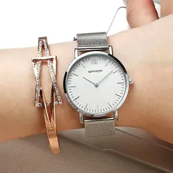 Сандалии Нержавеющая сталь наручные часы Для женщин женские часы Элитный бренд Новый кварцевые наручные часы для женщин часы Montre Femme Feminino
