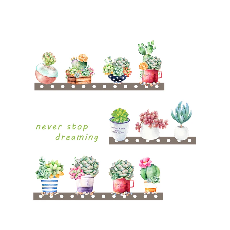 Succulent Plants Wall Stickers Office Home Decor Living Room Bedroom DIY Decoration Accessories Natural Mural Art PVC Wall Decal