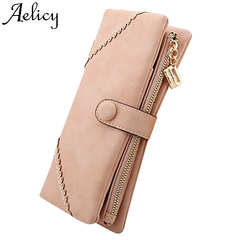 

Aelicy Women Long Style Student Card Wallet Multi-function Folding Coin Purse High Quality Solid Bag Simple Phone Pocket