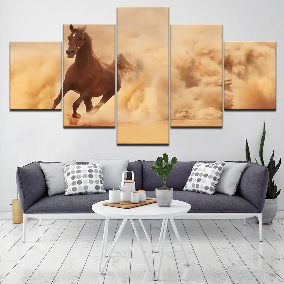 Horse In The Desert 5 Piece Hd Art Canvas Print Modern Poster Modular Art Painting For Living Room Home Decor Painting Calligraphy Aliexpress