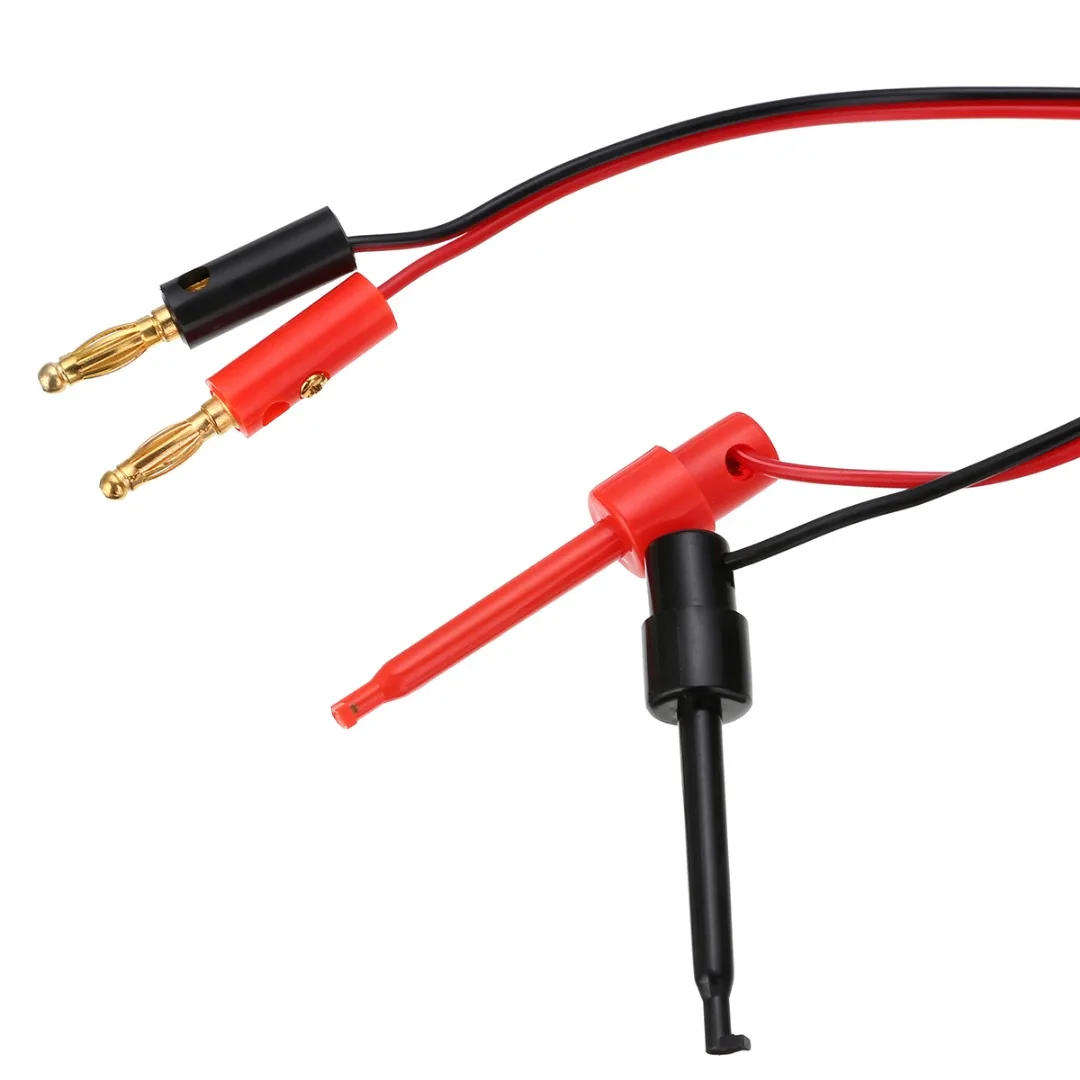 1 Pair Black/Red Banana Plug Test Lead 4mm Gold Plated Banana Plug to Test Hook Clip Lead Cable Multimeter Tool