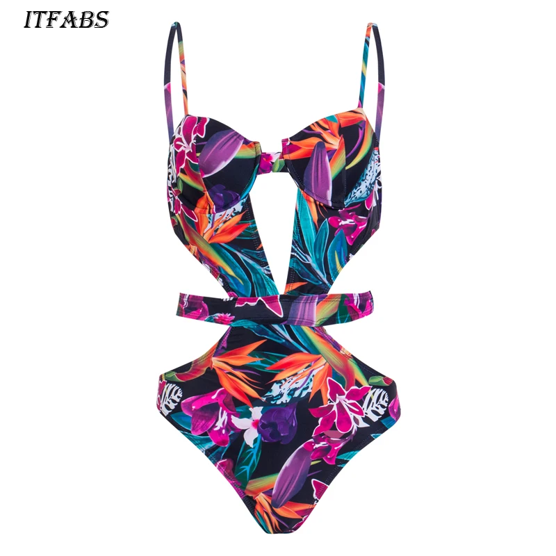ITFABS Women Solid Print One Piece Swimsuit Beachwear Swimwear Push up ...