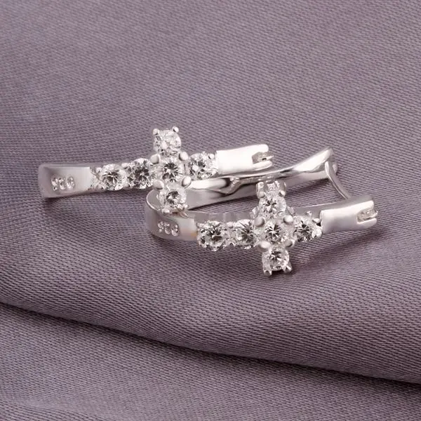 

silver plated earrings fashion jewelry earrings beautiful earrings high quality Inlaid Cross Earrings lp ew