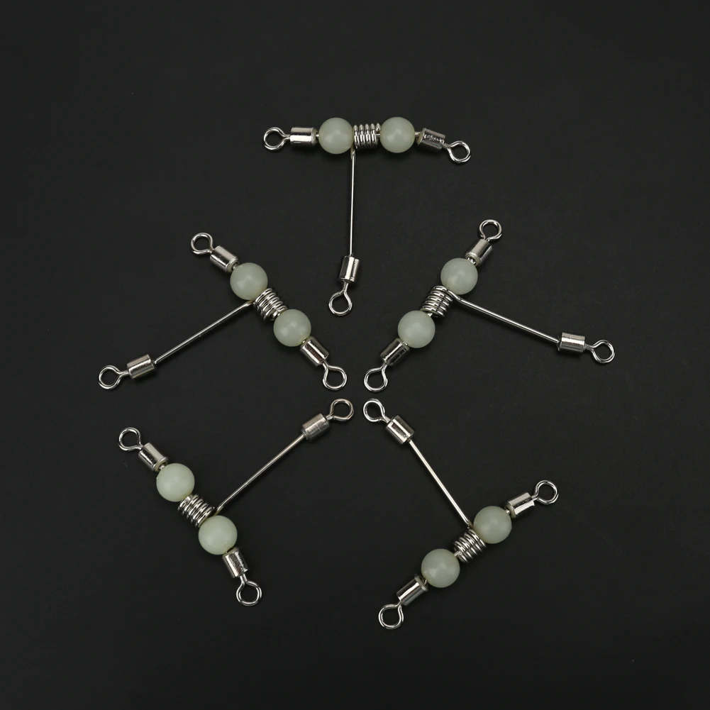 

5pcs Rolling Swivel Connector Luminous T-shape Cross-line Rolling Fishing Swivel with Pearl Bead Connectors Fishhooks Connector