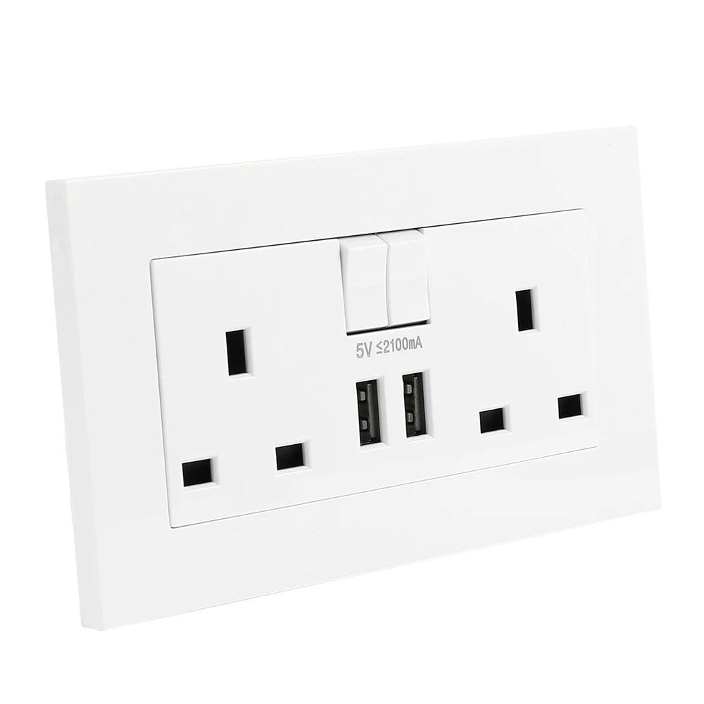 Everso High qulity 2100mA 5V 2 USB Wall Socket AC 180 250V UK Home Wall Charger 2 Ports USB