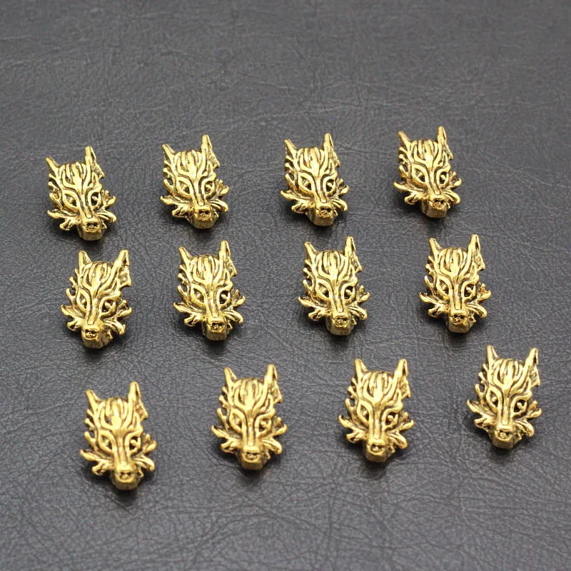 10pcs/lot Antique Silver Gold Wolf Head Charms for Jewelry Making DIY Bracelets Beads Charm Jewelery Alloy Accessories - Окраска металла: Gold