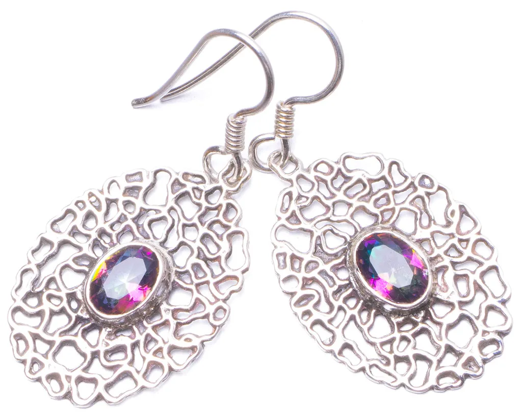 

Natural Mystical Topaz Handmade Unique 925 Sterling Silver Earrings 1.5" Y1055