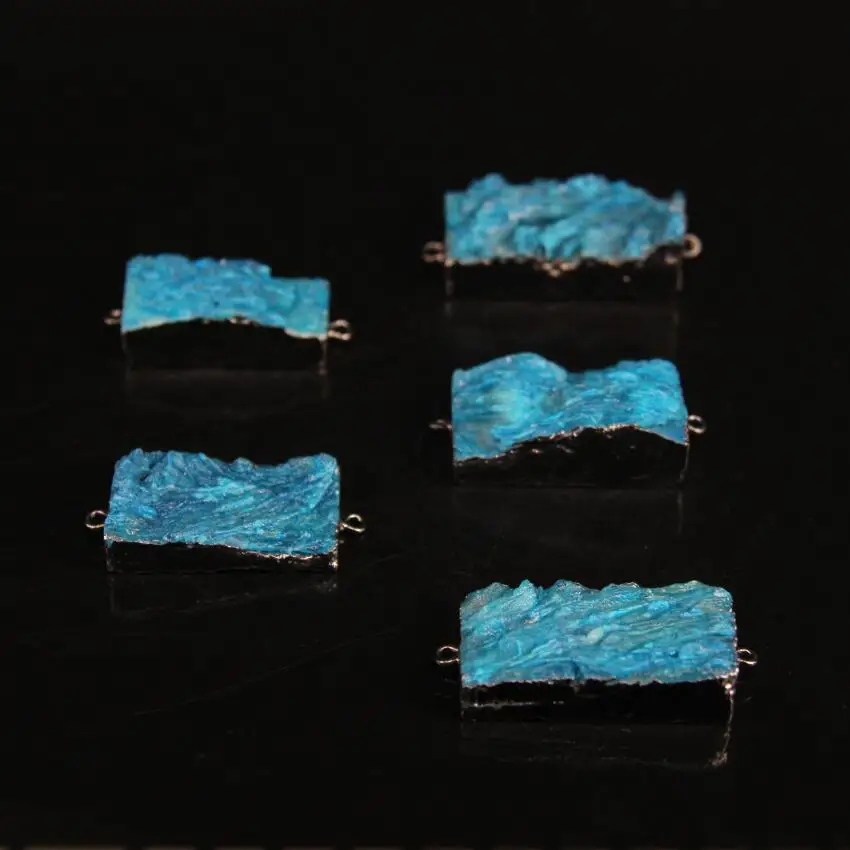 

5pcs/lot,Natural Blue Titanium Agates Freeform Rectangle Slab,Gold edged with Raw Druzy Agates Slice Nugget Connector Pendant