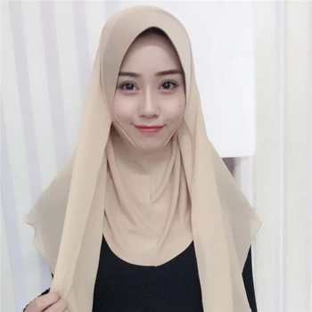 

2019 trendy muslim chiffon jersey instand hijab scarf islamic full cover cap headscarf ready to wear hijab femme musulman
