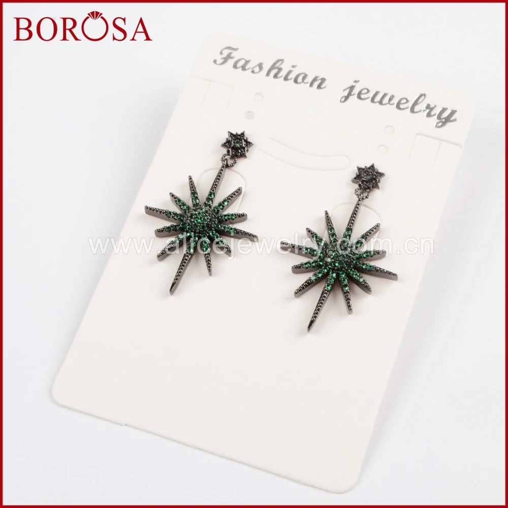 Borosa Медь cz микро зеленый циркон Pave Star очаровательные модные Серьги падение Длинные Висячие серьги для Для женщин ручной работы Druzy Jewelry wx686