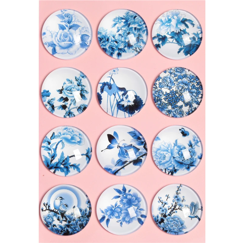 

10-30pcs 10mm-30mm Round Handmade Blue And White China Photo Glass Cabochons Base Setting Jewelry Charms Accessory No.1022
