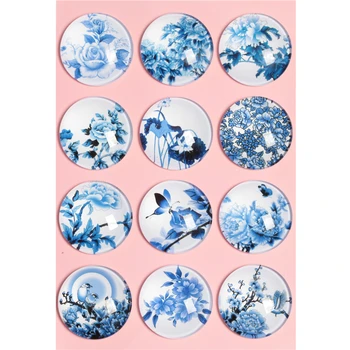 

10-30pcs 10mm-30mm Round Handmade Blue And White China Photo Glass Cabochons Base Setting Jewelry Charms Accessory No.1022