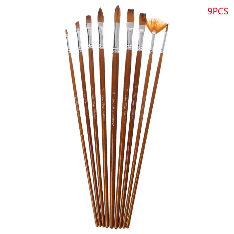 

9pcs/Set Paint Brush Wooden Acrylic Painting Gouache Cosmetic Art Kit Drawing Pens