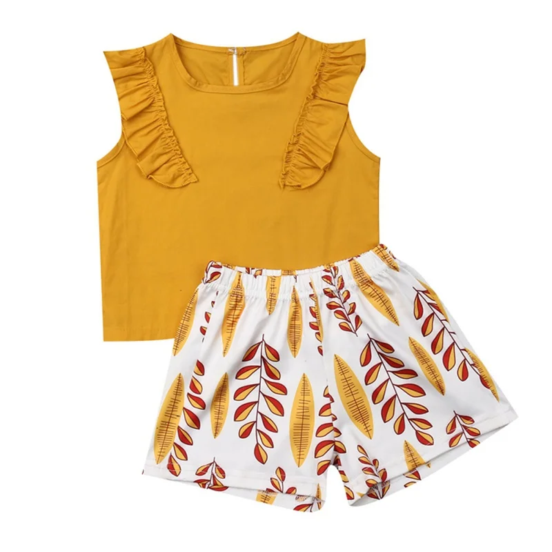 

2Pcs/Set Summer Baby Girls Casual Sleeveless Vest Tops+Floral Pattern Shorts Costume Set