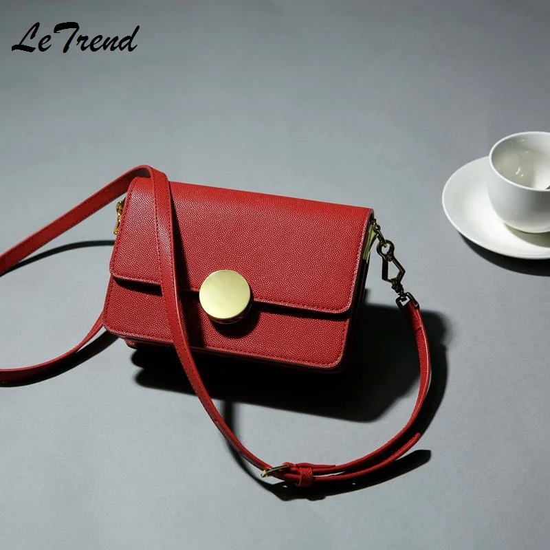 

LeTrend Fashion Genuine Leather Bag Women's Handbags Solid Ring Design Messenger Bag Women's Shoulder Bag Fashion Female Bucket