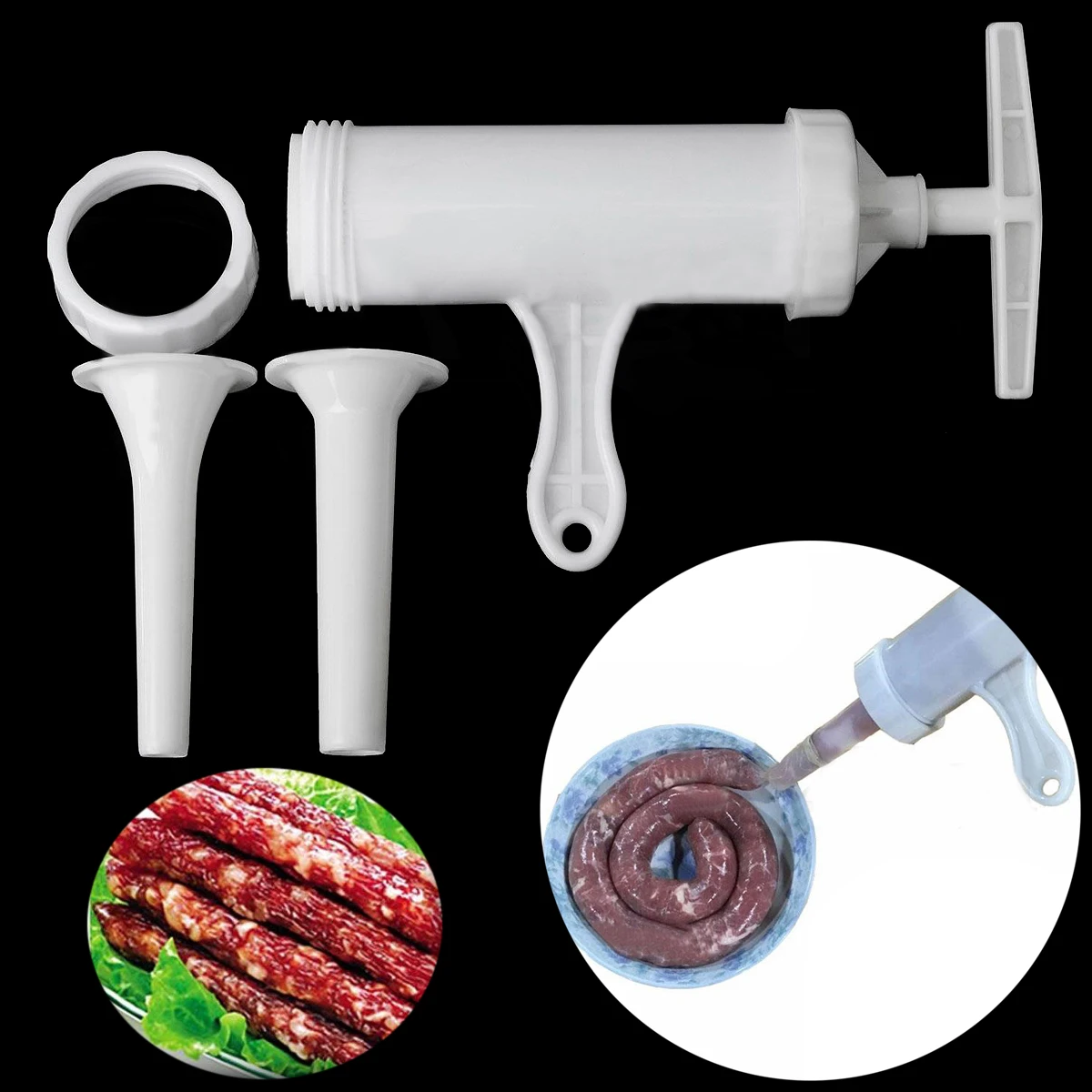 1 Set Manual Sausage Machine Filler Stuffer Sausage Salami Maker and Funnel Hand tools