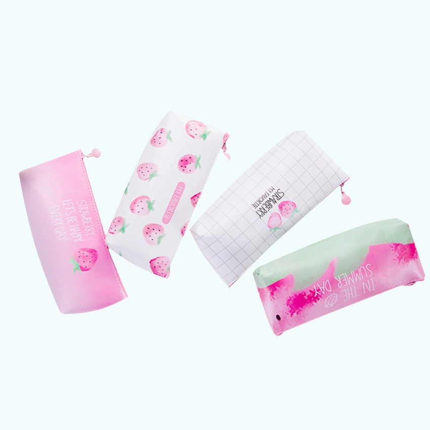 

1pcs/lot strawberry PU Party Favor gifts pencil case multi zipper pencil bag storage bag for school and office supply