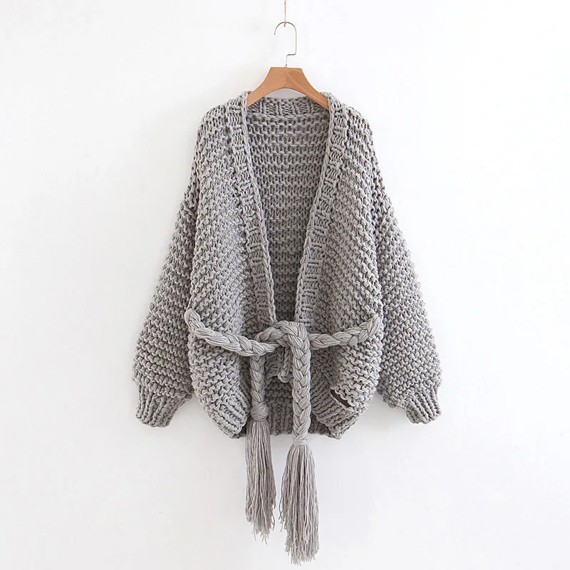 Oumeifeng Pure Handmade Large Tassel Belt Modeling Full Sweater Jacket Fashion Casual 2019 Early Fall New Wave Cardigan Oumeifeng Pure Handmade Large Tassel Belt Modeling Full Sweater Jacket Fashion Casual 2019 Early Fall New Wave Cardigan