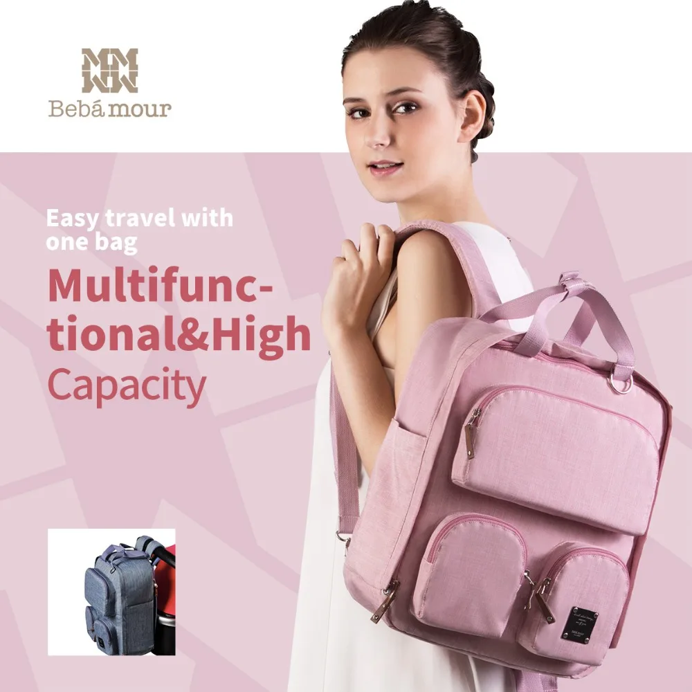 

Bebamour Baby Diaper Bag Fashion Nappy Bags with Exclusive Insulated Pad Multifunctional Changing Bag Stroller Backpack for Mom