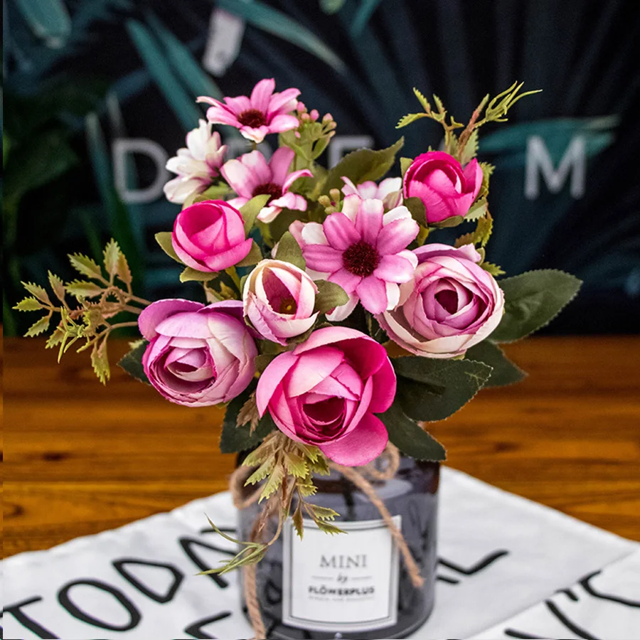 Осенние искусственные Чайные розы, шелковые цветы герберы, ромашки, искусственный цветок из пластика для свадьбы, аксессуары для дома, украшение комнаты