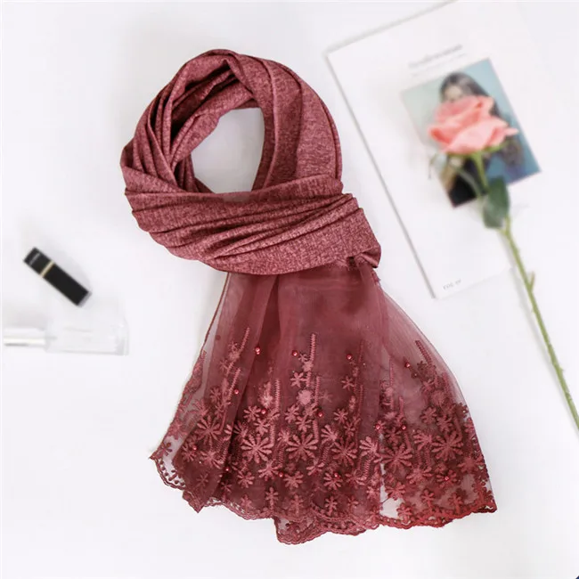 Мода новые весенние зимние шарфы для женщин шали и обертывания Женские Простые кружевные цветочные хиджаб мусульманские хиджаб палантины - Цвет: 1