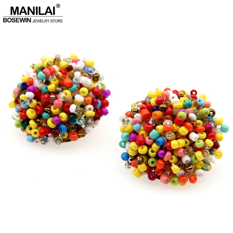 MANILAI 19 Color Choice Perfect Match Bohemia Earrings For Women Accessories Ethnic Jewelry Resin Handmade Beaded Earrings