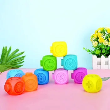 

10pcs/set Baby Grasp Toy Building Blocks 3D Touch Hand Soft Balls Baby Massage Rubber Teethers Squeeze Toy Bath Ball Toys