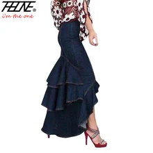 THHONE/женские длинные джинсовые юбки «рыбий хвост», «Русалочка», с оборками, модные Специальные высококачественные джинсы Макси-юбки
