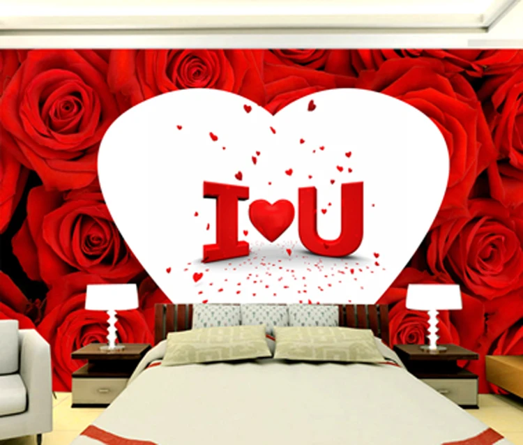 Красная роза цветок papel Фреска I Love You 3d настенные фото фрески обои для свадебной