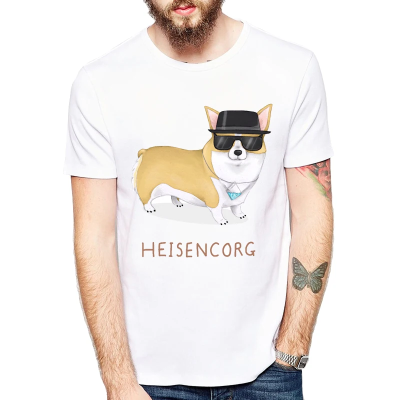 Мужская футболка с принтом horgi Pugs белая забавным на лето|t shirt men|summer menmen t-shirt |