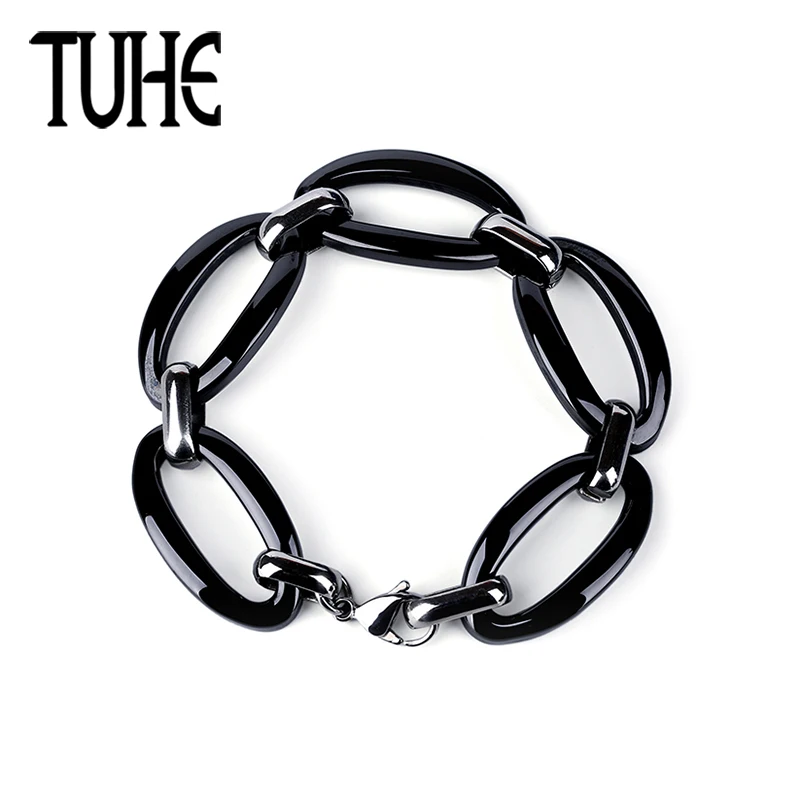 

Black White Ceramic Circle Bracelet 316 Stainless Steel Bracelet Simple Healthy Material Jewelry Trendy Daily Party Bangle Women