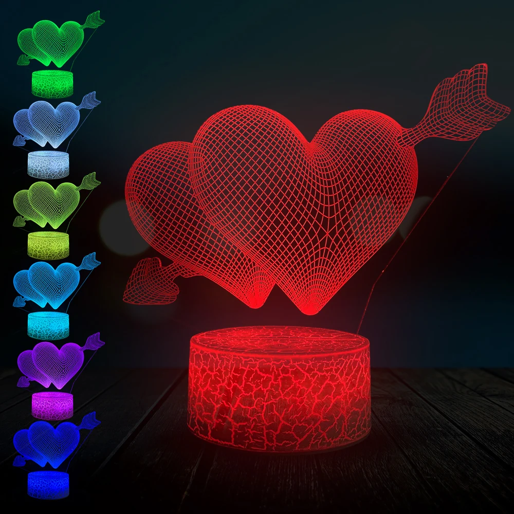 3D лампа в форме сердца с Купидоном и стрелкой светодиодный RGB светильник для