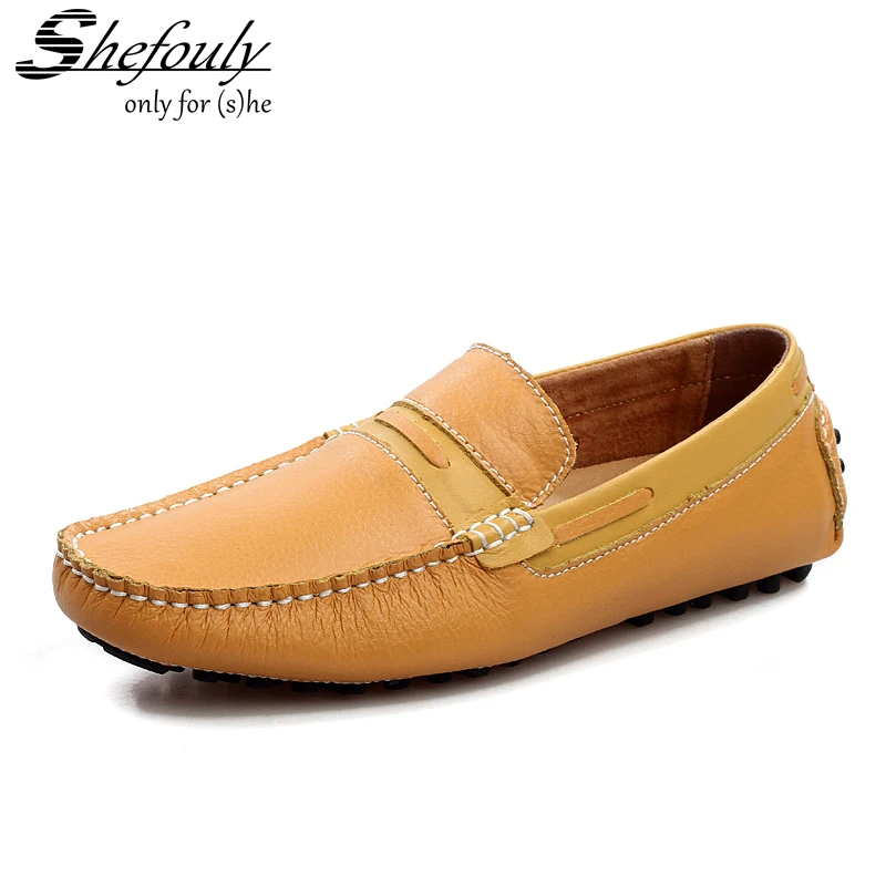

Shefouly Slip-on Spring Autumn Draving Men's Genuine Leather Shoes British Style Boys Lazy Casual Shoes Size 38 to 44 Hotsales