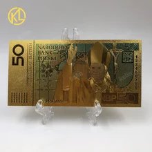 Venda quente 1pc boa qualidade polónia notas coloridas 50 bill pln notas de ouro em 24k banhado a ouro dinheiro réplica para coleção