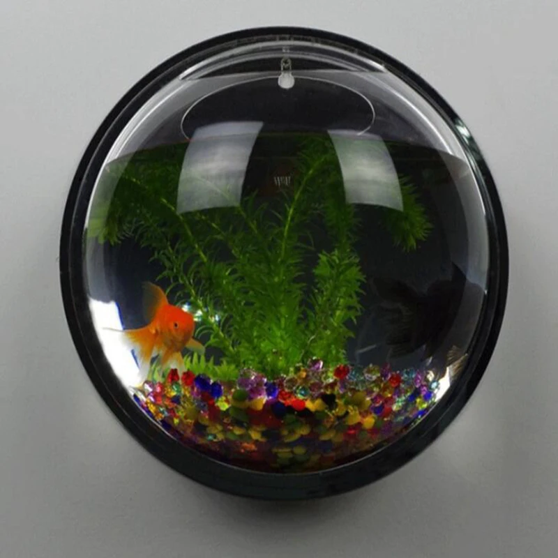 Товары для домашних животных 5 размеров, креативная прозрачная настенная подвесная акриловая миска для аквариума, ваза для растений, водное украшение для дома