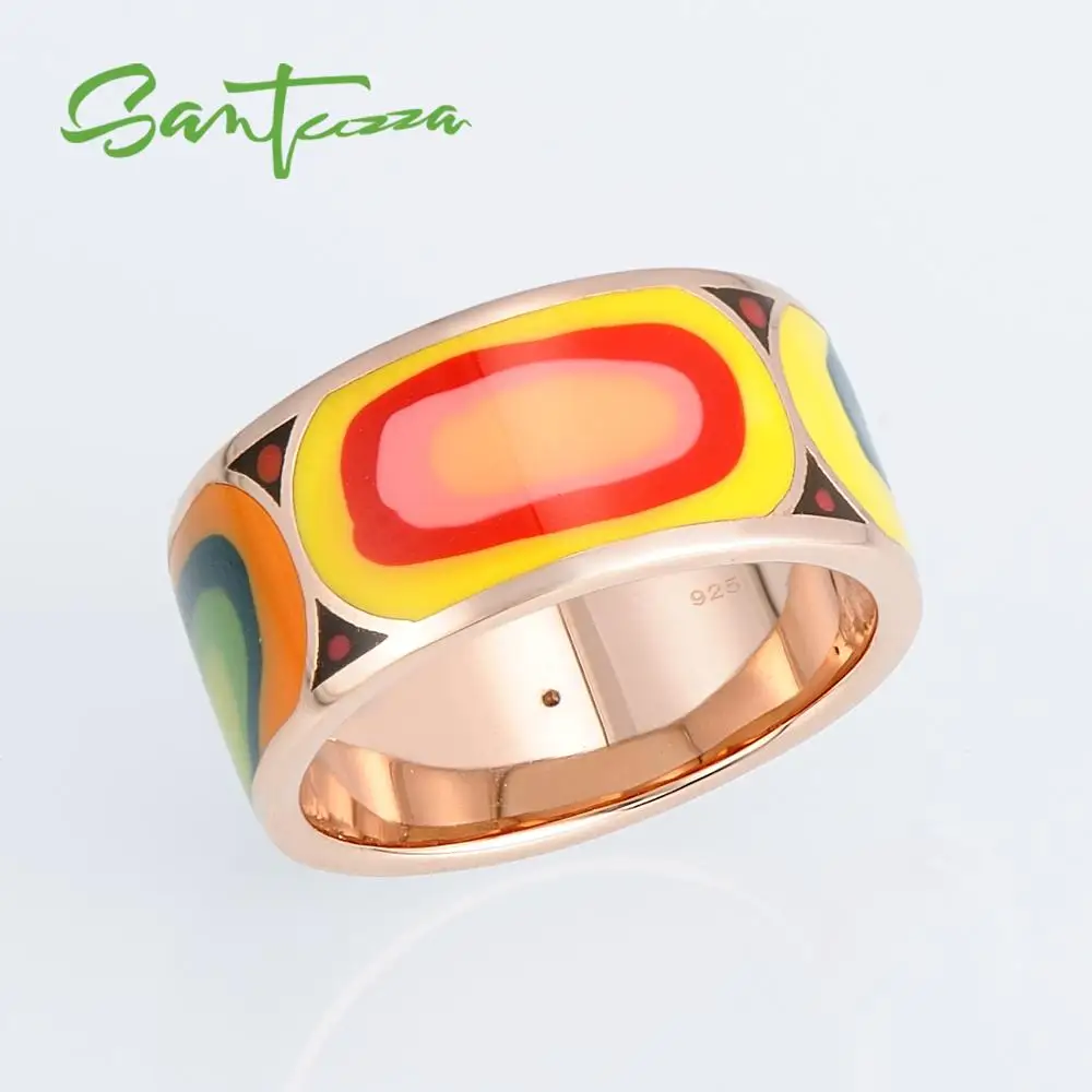 

SANTUZZA Silver Rings for Women Colorful Enamel Pure 925 Sterling Silver Female Party Fashion Jewelry HANDMADE