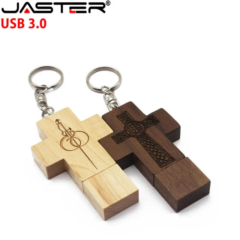 JASTER USB 3,0 Пользовательский логотип деревянная Флешка деревянный крест USB карта памяти 4 ГБ 8 ГБ 16 ГБ 32 ГБ 64 ГБ кресты флеш-накопитель брелок подарок