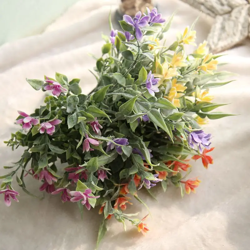 

Rural Plastic Orchid Flocking Artificial Flowers Plant Floristry Wedding Home Decorative Plastic Grass Plants Artificial Flower