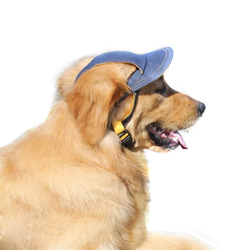 

SYDZSW Pet Dog Hats for Small Large Size Dogs Visor Design Fashion Dogs Baseball Sun Hats Denim Cap with Ear Holes and Chin S L