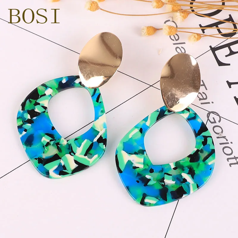 Акриловые серьги Модные для женщин Boho ацетат большие висячие серьги геометрические ювелирные изделия разноцветные металлические аксессуары ювелирные изделия