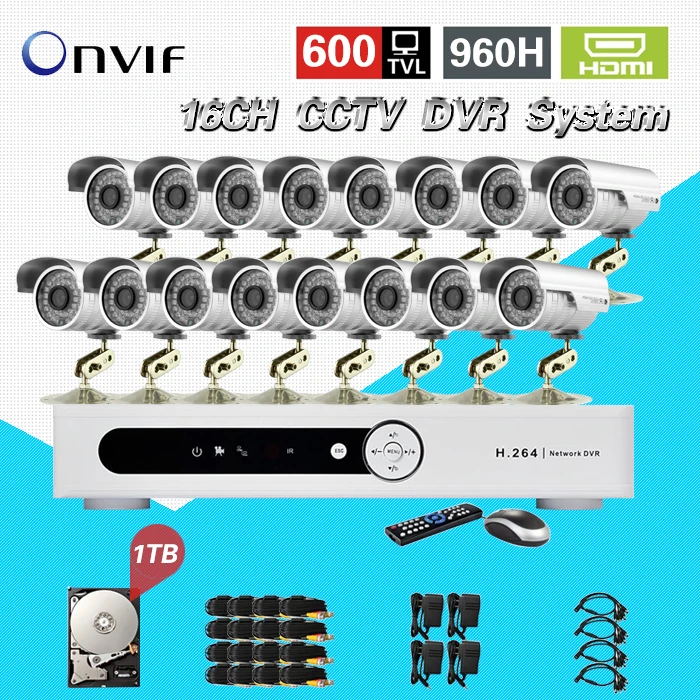 

16ch 600tvl IR outdoor security camera with dvr recording cctv video surveillance system hdmi 1080p 1tb hard disk CK-216
