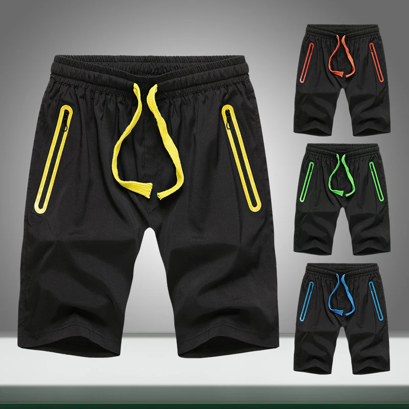 Новые мужские повседневные шорты для спортзала быстросохнущие летние однотонные мужские пляжные шорты с карманами на молнии дышащая спортивная одежда свободные короткие брюки