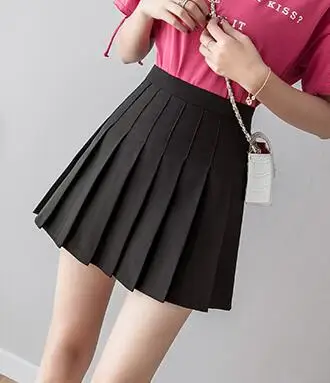 Женские юбки женские Kawaii Летние Короткие колледж Ветер Студенческая Женская плиссированная юбка Корейская Harajuku летняя одежда для женщин - Цвет: Черный
