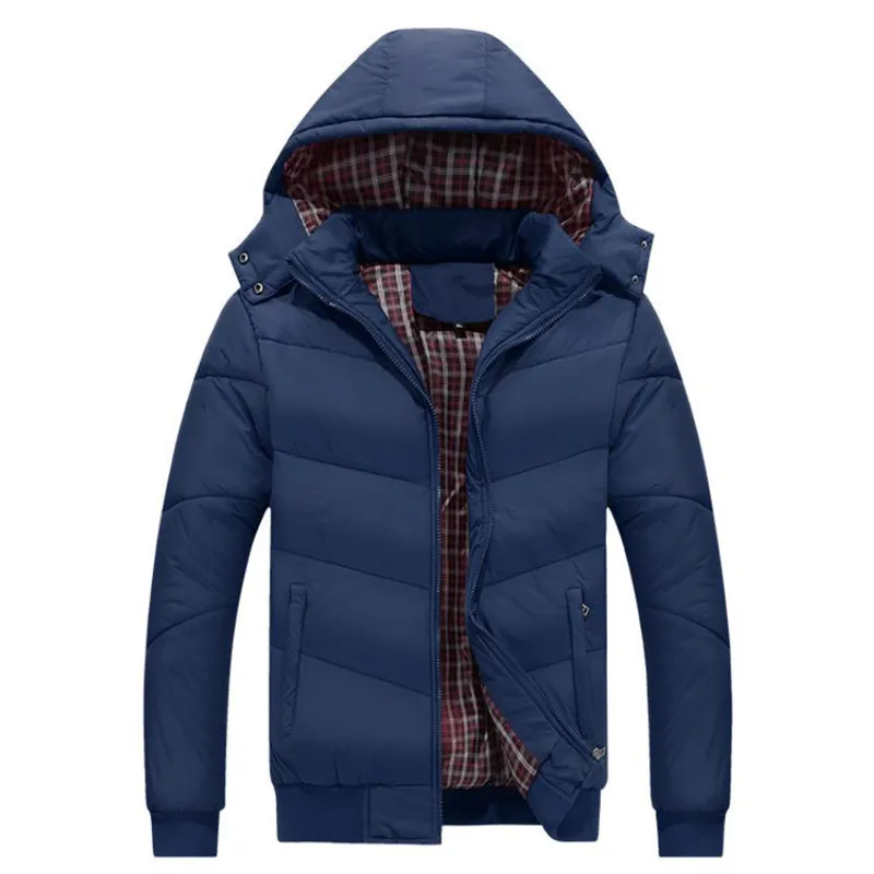 Мужской осенний и зимний пуховик со съемным капюшоном, модная однотонная теплая хлопковая Повседневная однотонная куртка, пальто большого размера