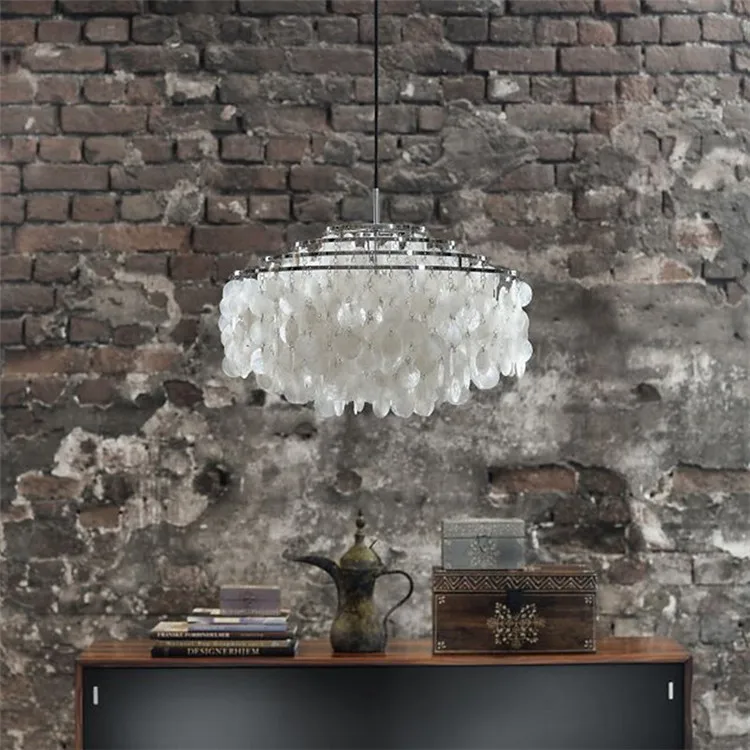 Modern White Capiz Shell Chandeliers Lustres Pendant Lamps Living Room Hanging Lamp Light Fixtures luminaire avize (2)