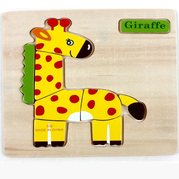14,7*14,7 см деревянные игрушки для детей 3D маленькие Пазлы для детей мультфильм животных Ранние развивающие игрушки фрукты головоломки - Цвет: Giraffe
